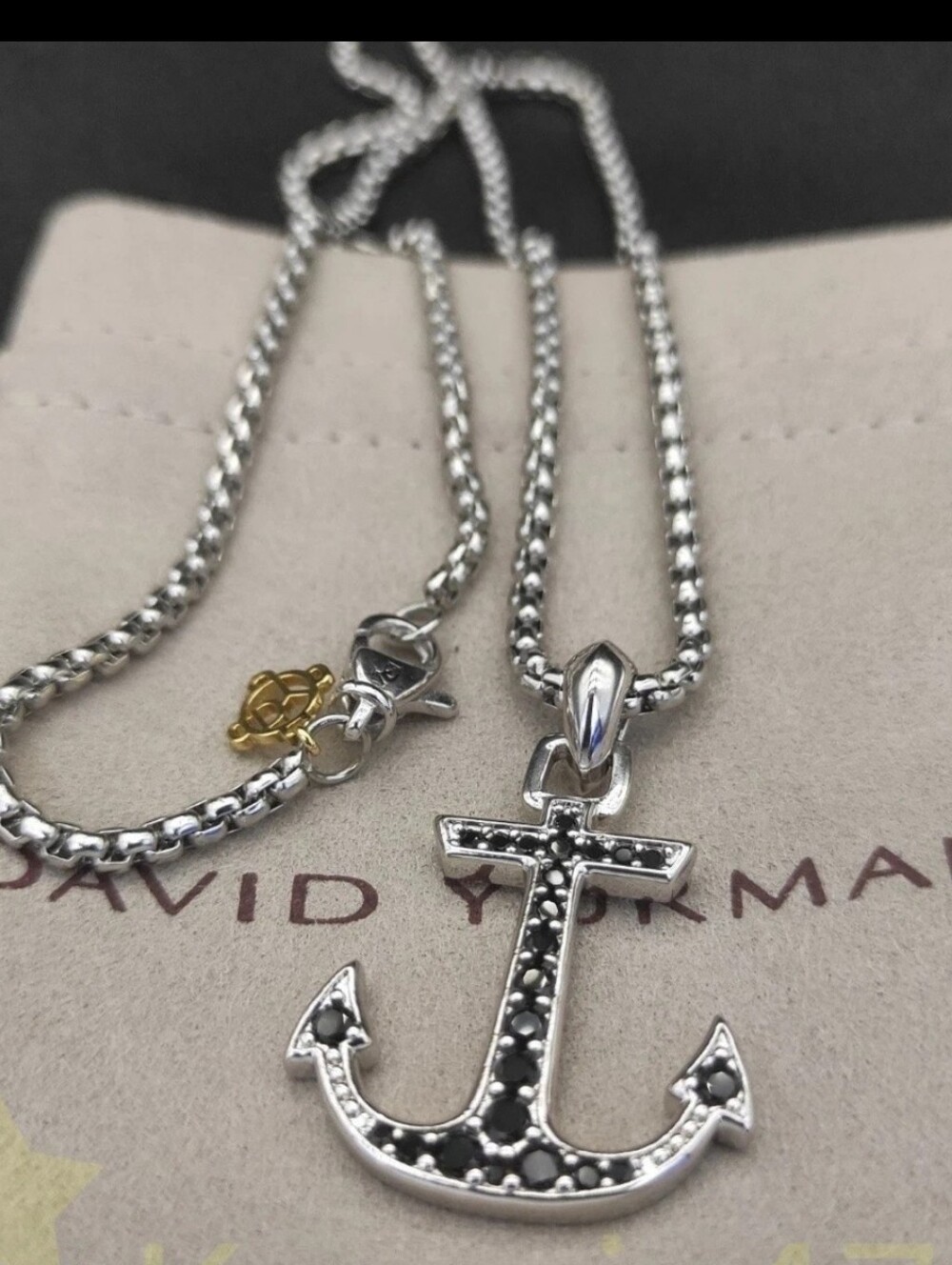 David Yurman Men's Anchor Black Diamond Pendant S925 Silver Necklace 19in